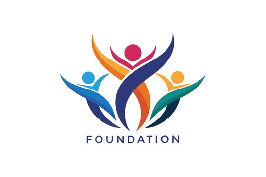 A vibrant logo design illustrates community unity and support, featuring colorful abstract figures, Design a sleek and contemporary logo for a foundation supporting underprivileged children