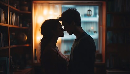 Romantic couple sharing a tender moment of closeness in the room