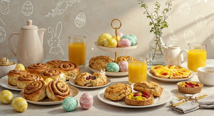 Festive Easter Brunch Displayed Brightly against Pastel Wall