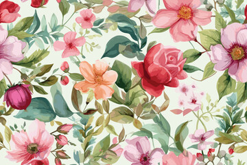  Cute daisy floral seamless watercolor pattern with watercolor black background. Flower vector illustration. Watercolor print in rustic vintage style,