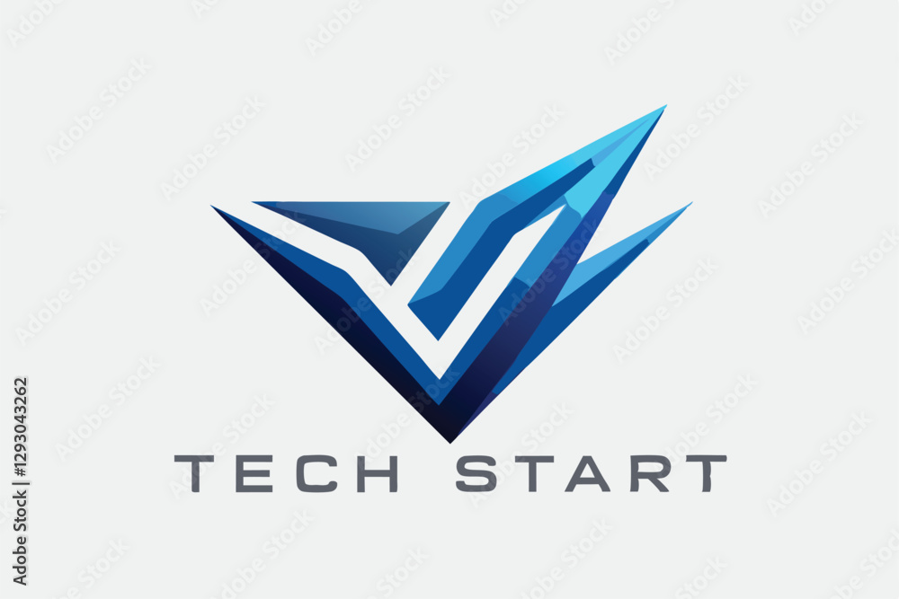 Poster a contemporary logo design showcases sharp angles and blue gradients for a tech startupâ€™s branding