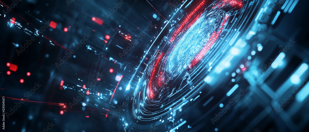 Poster futuristic digital vortex with glowing lights and data streams