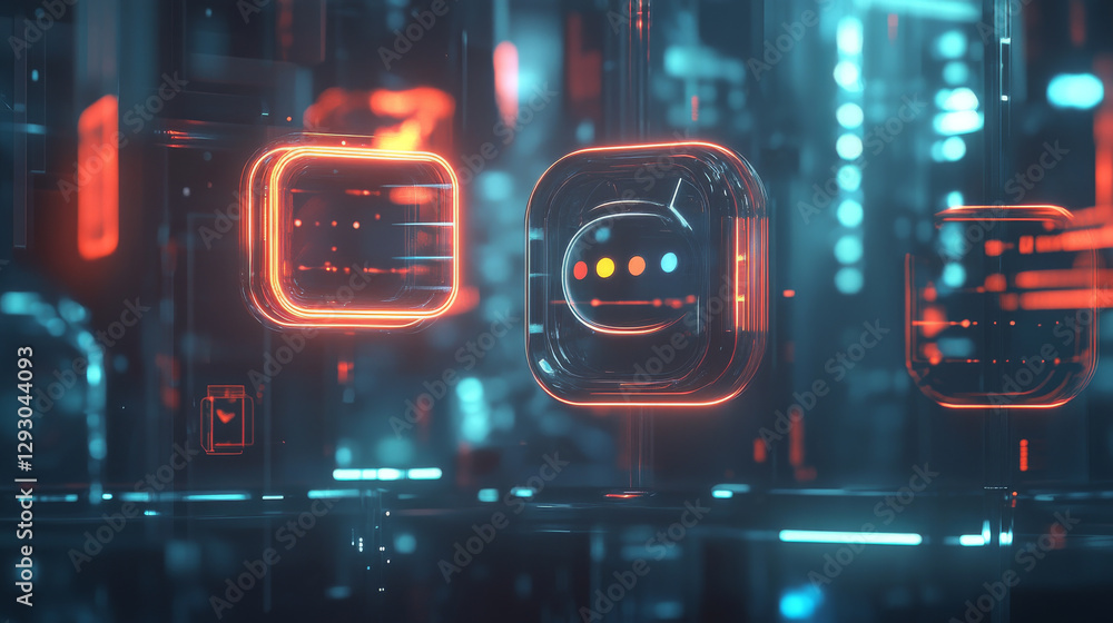 Poster futuristic ai chatbot with glowing elements in digital environment