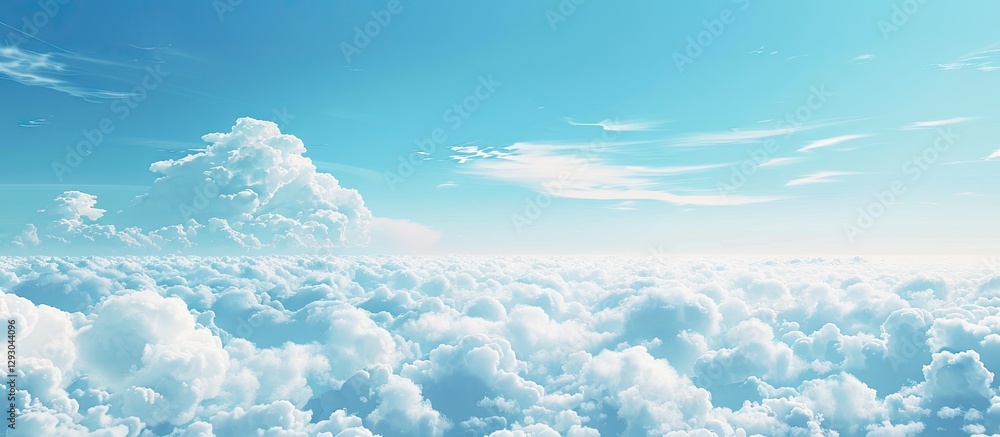 Fototapete Serene panoramic view of a bright blue sky filled with fluffy white clouds layered across the horizon creating ample empty space for text insertion