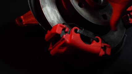 rear drift car weight assembly with disc brakes with two red calipers for hydraulic handbrake