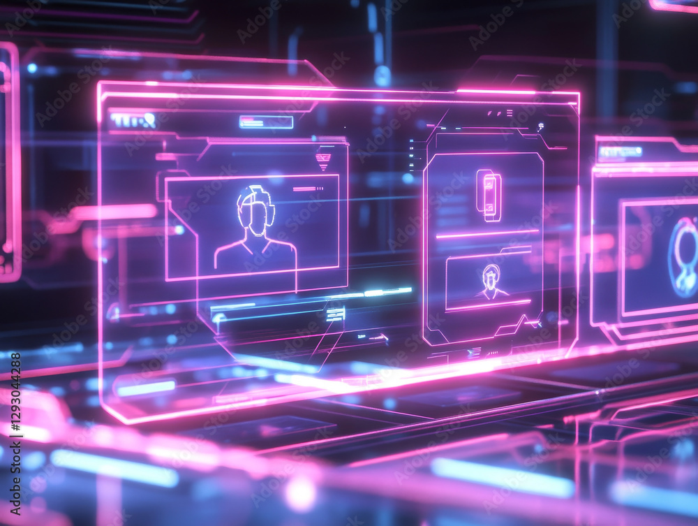 Aufkleber futuristic holographic interface displaying digital information and user profiles