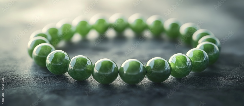 Poster elegant jade bracelet displayed on a soft focus, dark stone background with rich, vibrant green hues