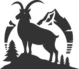 Goat standing on a peak, head turned to the side animal vector silhouette