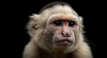 Obraz premium Close-up portrait of a monkey with intense gaze and dark background