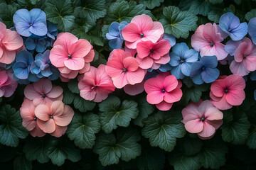 Chromatic effusion, A vibrant array of pink and blue floral tapestry