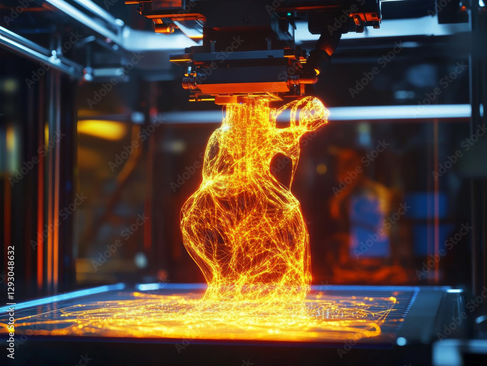 Poster capturing 3d printer in action, showcasing intricate filament patterns and vibrant colors
