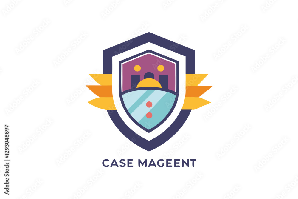 Poster the design features a vibrant shield emblem representing a protective case, showcasing distinct shap