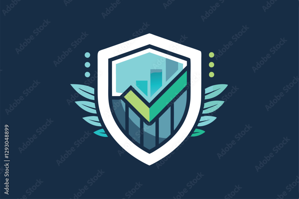 Poster a minimalistic emblem showcases a shield with a check mark, symbolizing compliance and security, dev