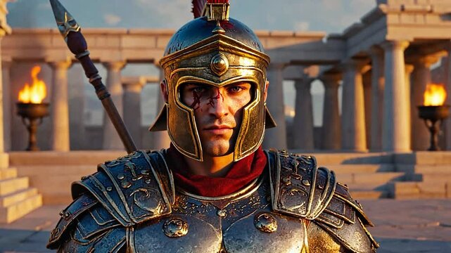 Spartan Warrior in Armor with Shield and Sword - Ancient Greek Military