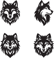 Wolf Silhouette Vector Set - Four Unique Wolf Head Designs