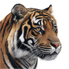 Fototapeta premium Sumatran tiger portrait in intense peaceful isolation on white