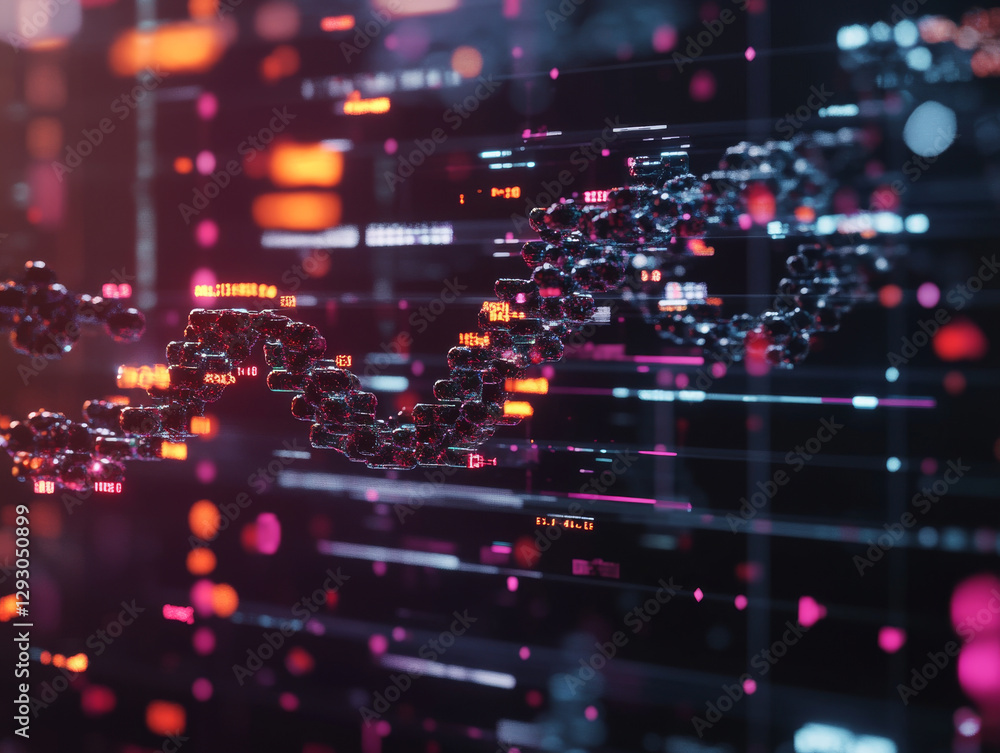 Aufkleber digital composition showcasing dna strand with vibrant data visualization elements