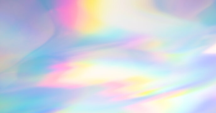 Blurred refraction light texture overlay effect. Holographic rainbow background.