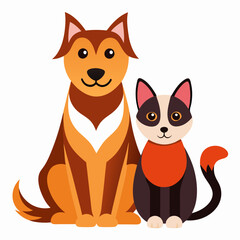 Fototapeta premium Dog And Cat cartoon characters sitting together