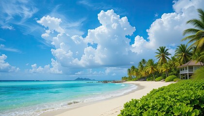 tropical beach with coconut palm trees