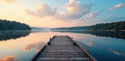 Naklejka premium Floating dock, still lake reflects Swedish sky, sweden, blue, texture