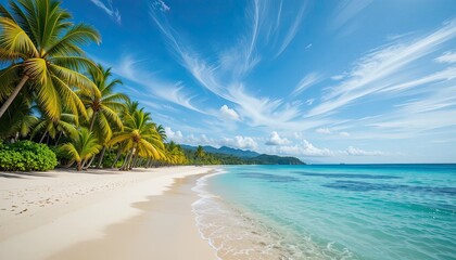 tropical beach with coconut palm trees