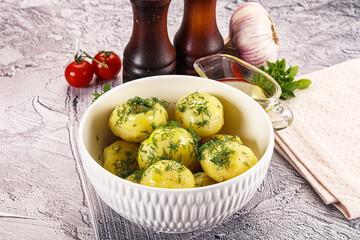 Young boiled potato with dill