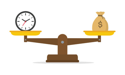 Weight scale balance with money and time 