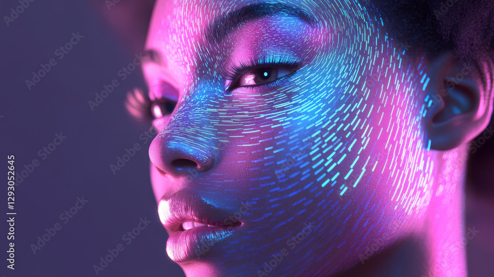 Poster dynamic beauty with vibrant colors and intricate patterns on face