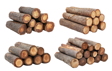 Set of of log stacks, isolated on transparent cutout background