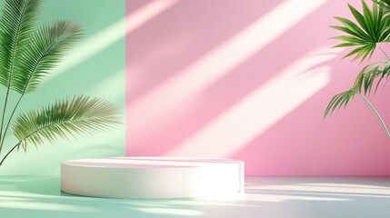 Fototapeta premium Modern Minimalist Studio with Colorful Background and Green Plants