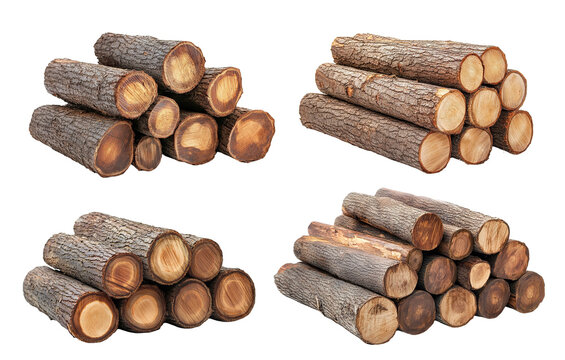 Set of of log stacks, isolated on transparent cutout background - Powered by Adobe