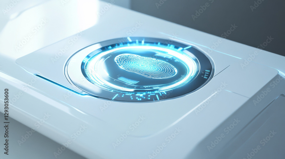 Poster futuristic fingerprint scanner with high tech interface and glowing design