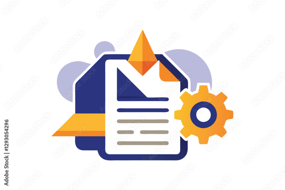 Poster modern symbol representing document automation with gears and abstract shapes, generate a modern sym