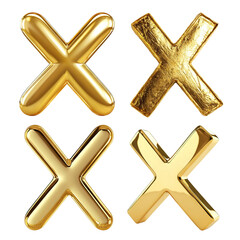 Fototapeta premium Set of shiny golden X symbols, isolated on transparent cutout background
