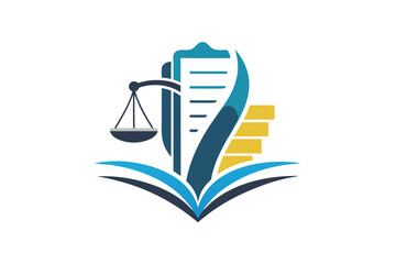 Modern symbol representing legal billing with scales of justice and a book, showcasing law services, Generate a modern symbol for a legal billing software, minimalist simple modern vector logo design