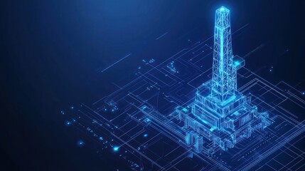 Abstract Blue Oil Rig Digital Technology and Engineering Concept