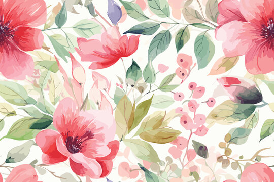  Cute daisy floral seamless watercolor pattern with watercolor black background. Flower vector illustration. Watercolor print in rustic vintage style,