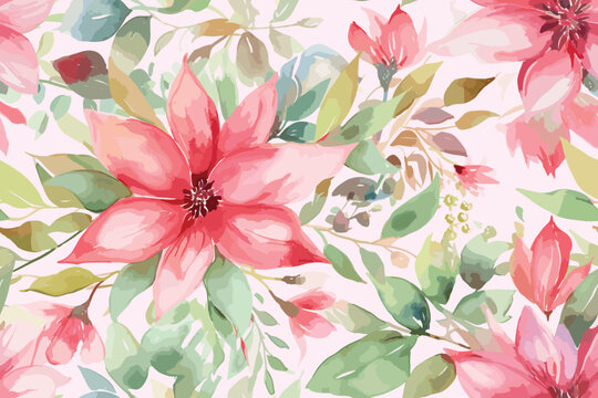  Cute daisy floral seamless watercolor pattern with watercolor black background. Flower vector illustration. Watercolor print in rustic vintage style,