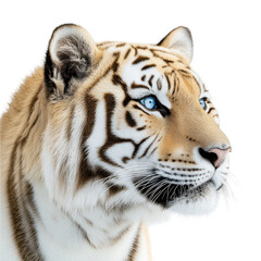 Obraz premium Siberian Tiger Face in Profile with Intense Lighting on White