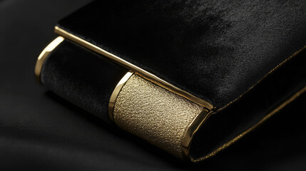 Luxurious black clutch with gold accents, perfect for evening events