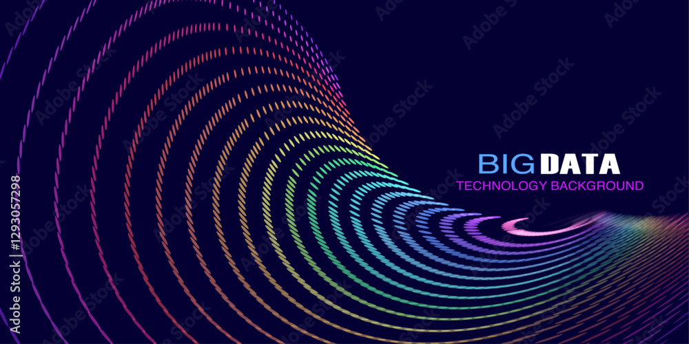 Poster big data and technology banner: abstract vortex of circular dots. futuristic infographic for high te