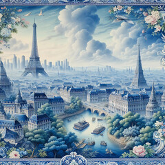 Chinese Painted Blue Porcelain Wallpaper Background Abstract