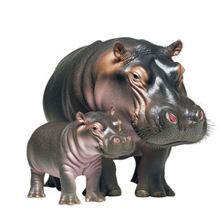 Parent and child hippos in gentle familial interaction artwork