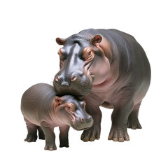Parent and child hippos in gentle familial interaction artwork