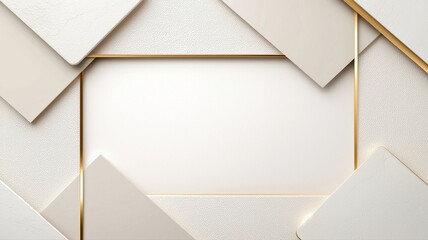 Elegant abstract geometric background with layered beige shapes and gold accents.