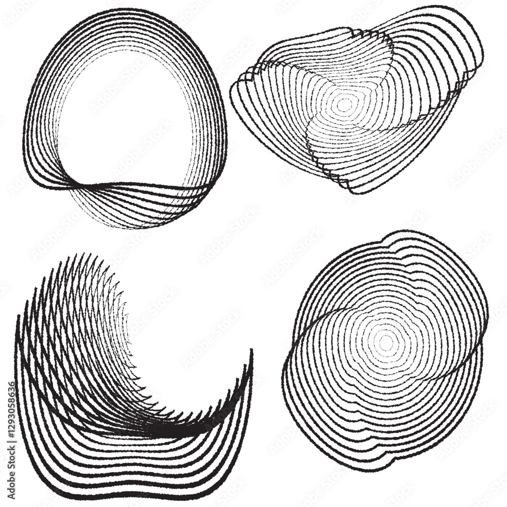 Poster rough edges lines in irregular form . rotate rounded shape vector illustration .rotating shapes form