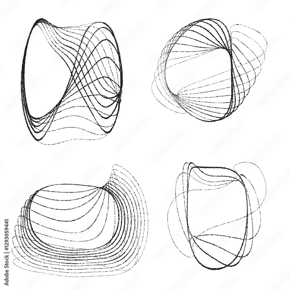 Poster rough edges lines in irregular form . rotate rounded shape vector illustration .rotating shapes form