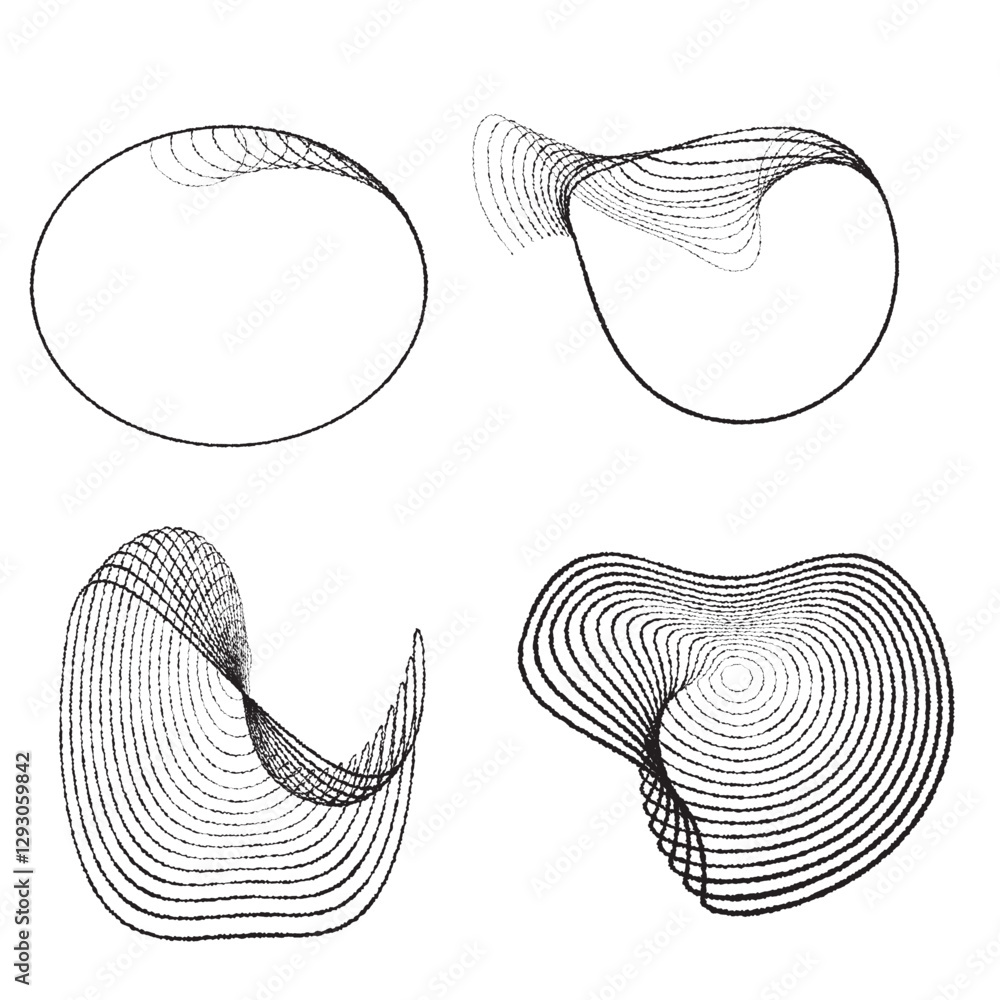 Poster rough edges lines in irregular form . rotate rounded shape vector illustration .rotating shapes form