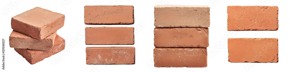 Poster a collection of stacked bricks in varying shades of red and orange showcasing the textured weathered